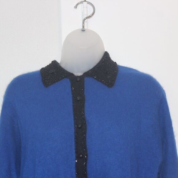 Vintage Rafaella Blue Cardigan Sweater Angora Rabbit Hair /Lambswool Women Large - Picture 3 of 13